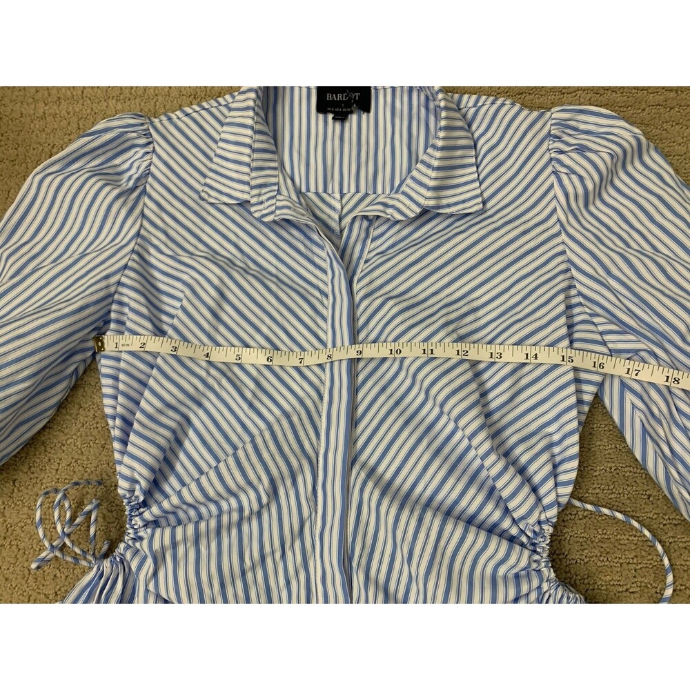 Bardot Blue White Striped Nautical Button Up Cut Out Side Midi Shirt Dress 4 - Picture 10 of 13